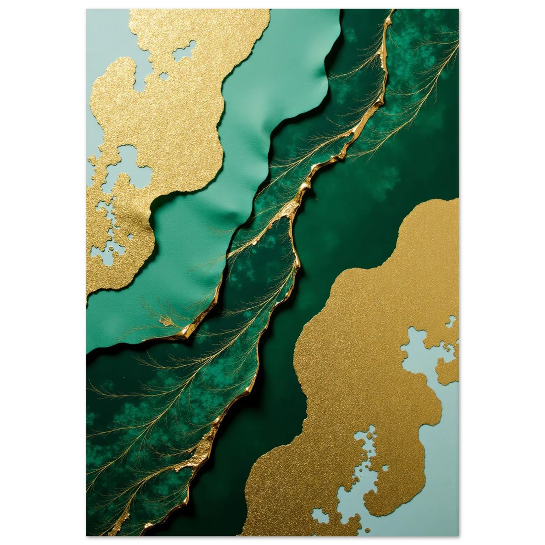 Elevate Your Home with Emerald & Gold Wall Art: Discover the Epitome of Sophistication in Abstract Prints