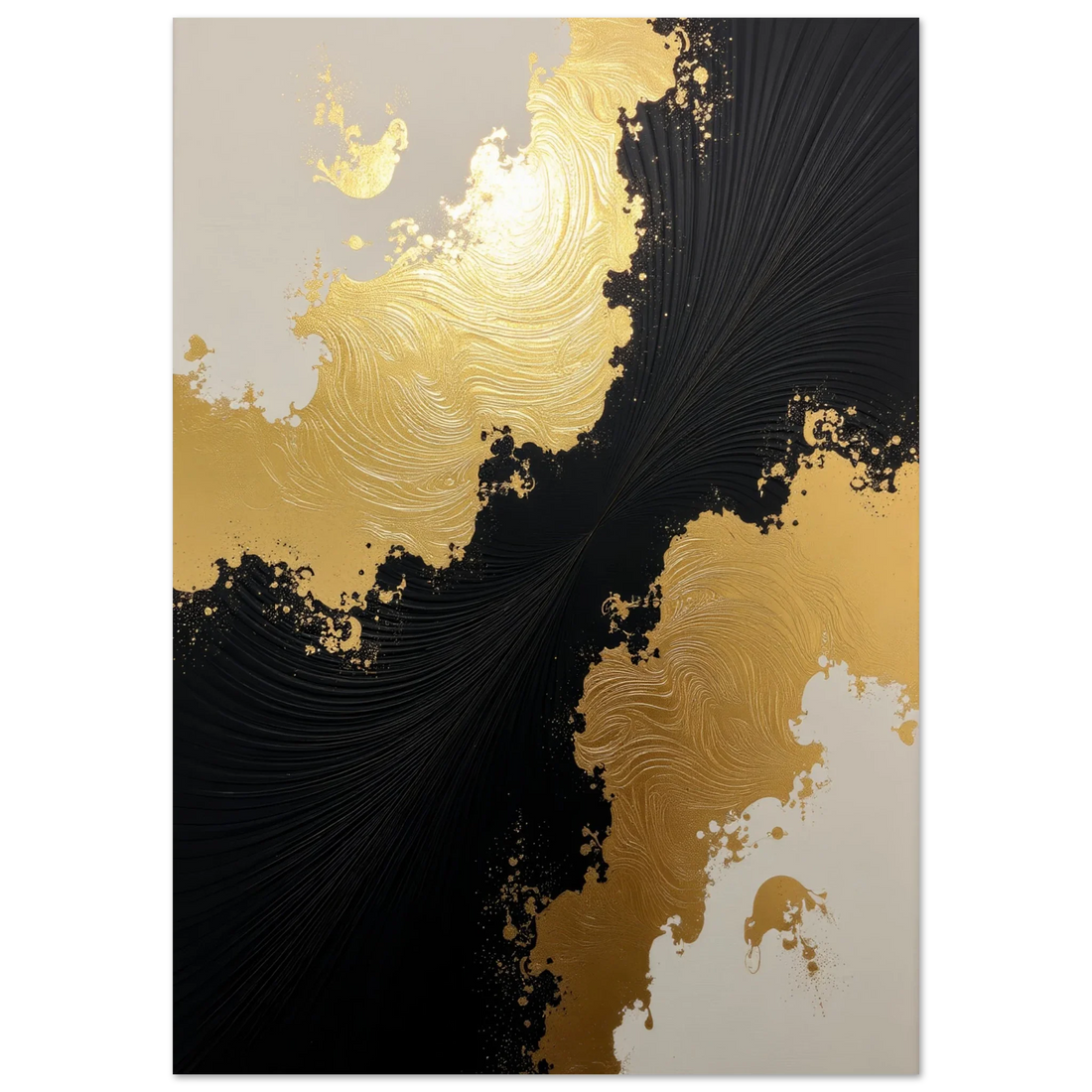 Elevate Your Space with Captivating Gold & Black Abstract Splashing Reflective Wall Art