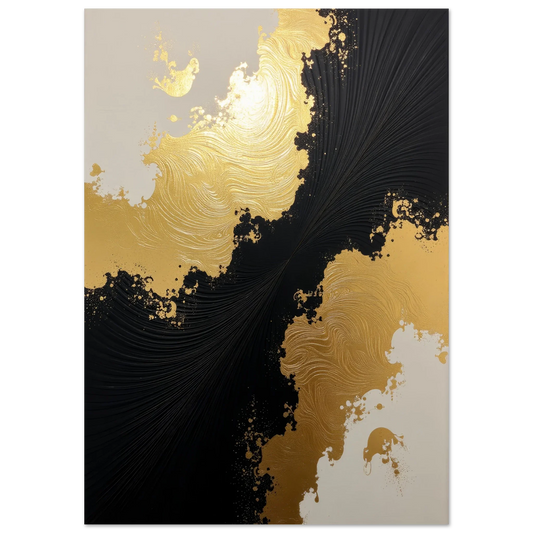 Elevate Your Space with Captivating Gold & Black Abstract Splashing Reflective Wall Art