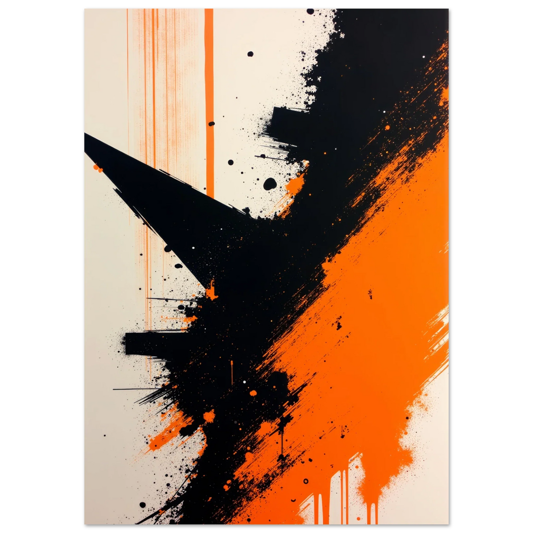 Elevate Your Living Space with Jagged Black Ink Abstract Orange Wall Art